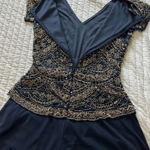 Pisarro nights blue navy and Gold Beaded Dress size 4 - Picture 11 of 16